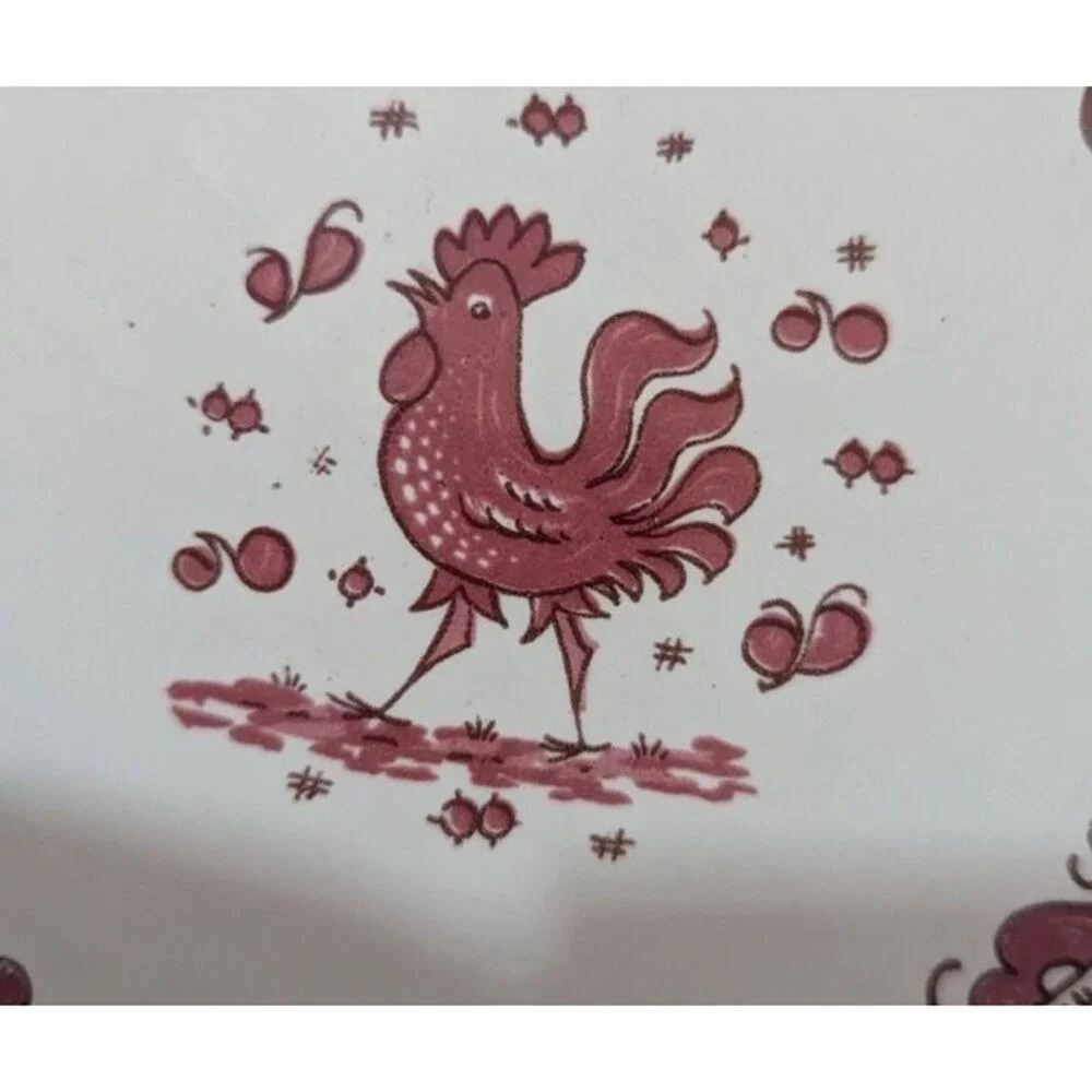 vtg PV Peasant Village Pink Rooster Salad Plates Set of 4 Farmhouse Country  8